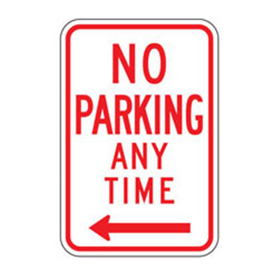 No Parking Anytime Left Arrow Sign