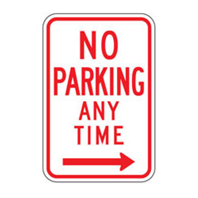 No Parking Anytime Right Arrow Sign