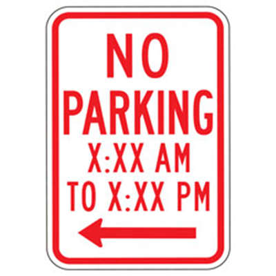 No Parking with Hours & Left Arrow Sign