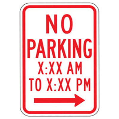 No Parking with Hours & Right Arrow Sign