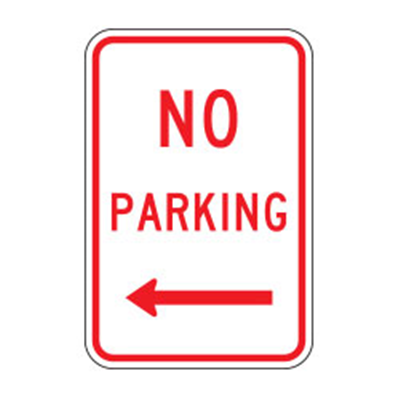 No Parking Left Arrow Sign
